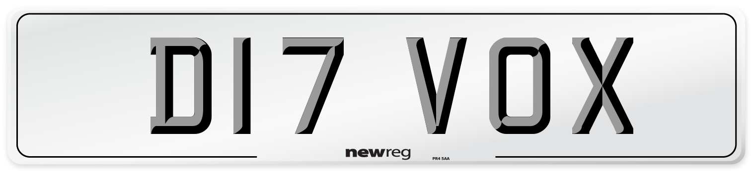 D17 VOX Number Plate from New Reg